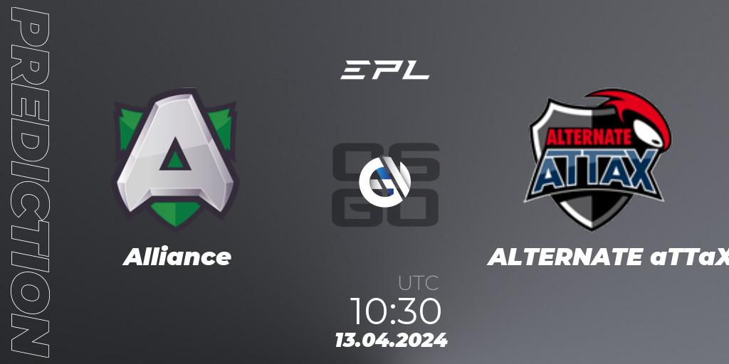 Prognose für das Spiel Alliance VS ALTERNATE aTTaX. 13.04.24. CS2 (CS:GO) - European Pro League Season 15