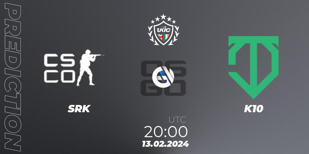 Prognose für das Spiel SRK VS K10. 15.02.2024 at 18:00. Counter-Strike (CS2) - UKIC League Season 1: Division 1
