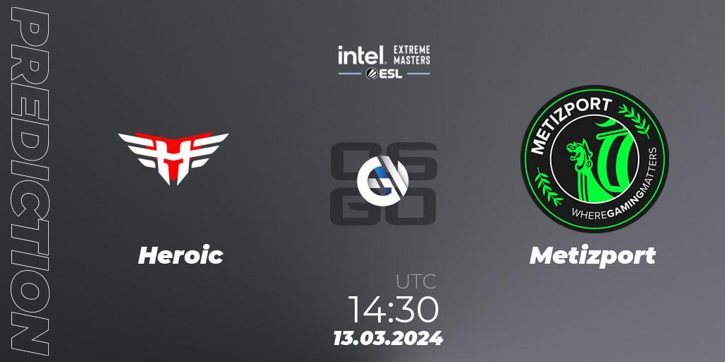 Prognose für das Spiel Heroic VS Metizport. 13.03.24. CS2 (CS:GO) - Intel Extreme Masters Dallas 2024: European Closed Qualifier