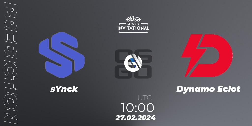 Prognose für das Spiel sYnck VS Dynamo Eclot. 27.02.24. CS2 (CS:GO) - Elisa Invitational Spring 2024 Contenders