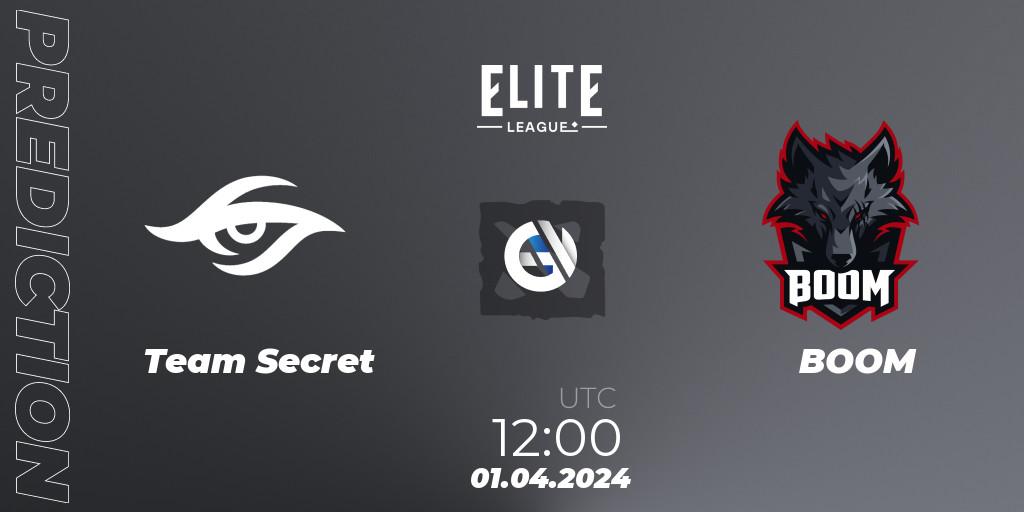 Prognose für das Spiel Team Secret VS BOOM. 01.04.24. Dota 2 - Elite League: Swiss Stage