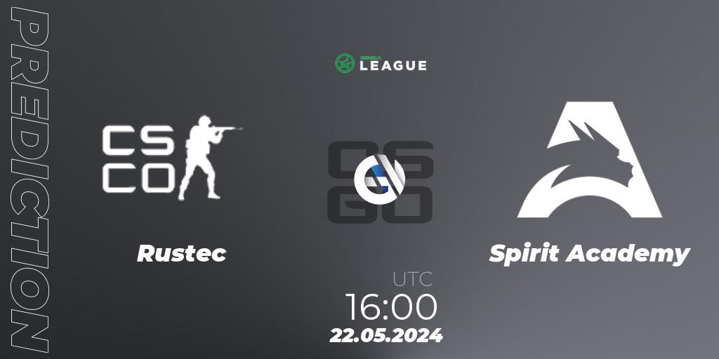 Prognose für das Spiel Rustec VS Spirit Academy. 22.05.2024 at 16:00. Counter-Strike (CS2) - ESEA Season 49: Advanced Division - Europe