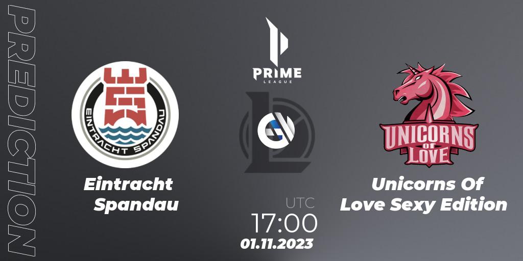 Prognose für das Spiel Eintracht Spandau VS Unicorns Of Love Sexy Edition. 01.11.2023 at 17:00. LoL - Prime League Pokal 2023