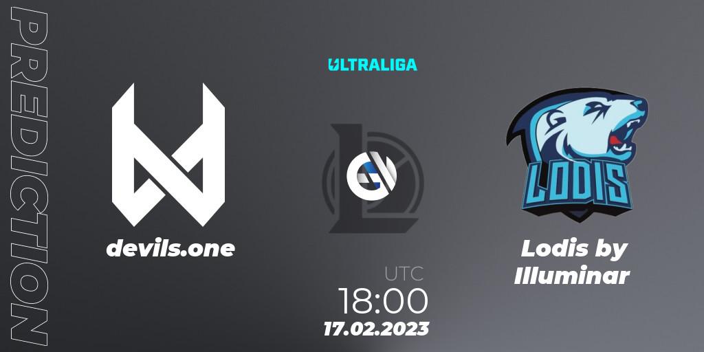 Prognose für das Spiel devils.one VS Lodis by Illuminar. 17.02.2023 at 18:00. LoL - Ultraliga 2nd Division Season 6