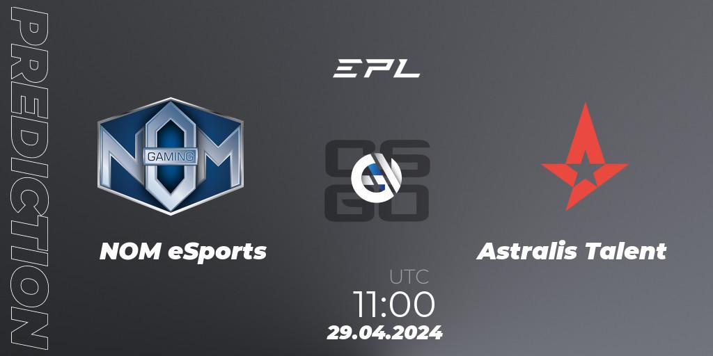Prognose für das Spiel NOM eSports VS Astralis Talent. 29.04.2024 at 11:00. Counter-Strike (CS2) - European Pro League Season 17: Division 2