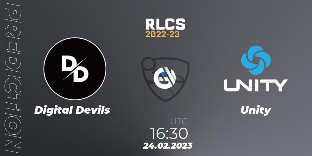 Prognose für das Spiel Digital Devils VS Unity. 24.02.2023 at 16:30. Rocket League - RLCS 2022-23 - Winter: Sub-Saharan Africa Regional 3 - Winter Invitational