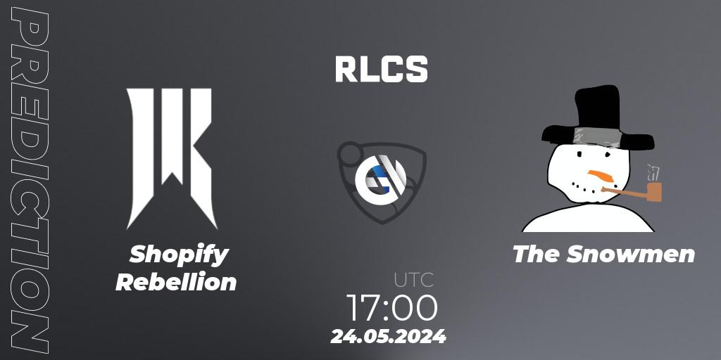 Prognose für das Spiel Shopify Rebellion VS The Snowmen. 24.05.2024 at 17:00. Rocket League - RLCS 2024 - Major 2: NA Open Qualifier 6