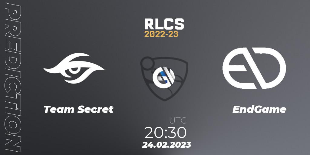 Prognose für das Spiel Team Secret VS EndGame. 24.02.2023 at 20:30. Rocket League - RLCS 2022-23 - Winter: South America Regional 3 - Winter Invitational