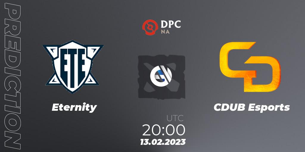 Prognose für das Spiel Eternity VS CDUB Esports. 13.02.23. Dota 2 - DPC 2022/2023 Winter Tour 1: NA Division II (Lower)