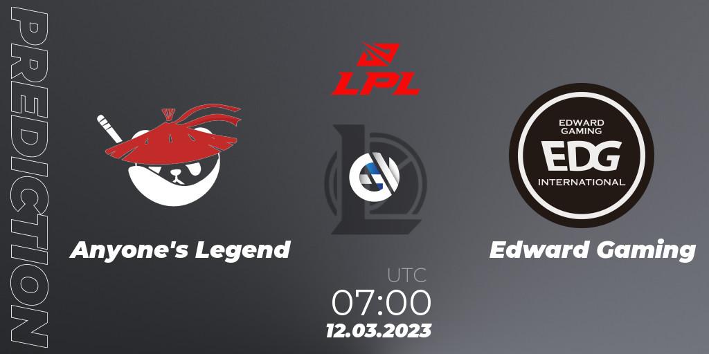 Prognose für das Spiel Anyone's Legend VS Edward Gaming. 12.03.23. LoL - LPL Spring 2023 - Group Stage