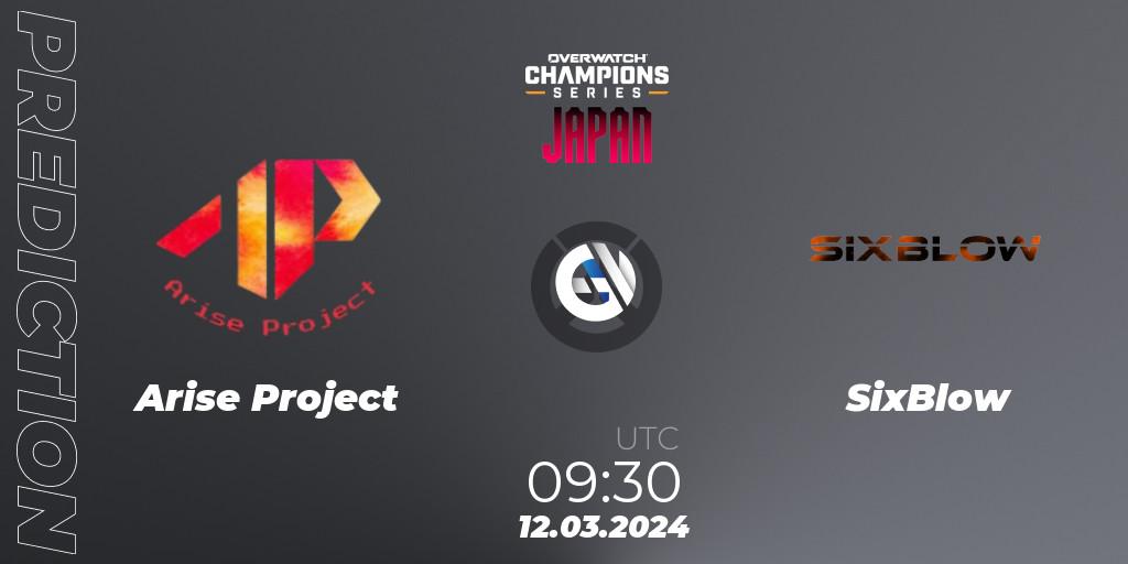Prognose für das Spiel Arise Project VS SixBlow. 12.03.2024 at 10:30. Overwatch - Overwatch Champions Series 2024 - Stage 1 Japan