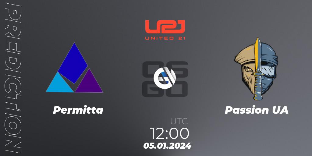 Prognose für das Spiel Permitta VS Passion UA. 05.01.2024 at 12:00. Counter-Strike (CS2) - United21 Season 10