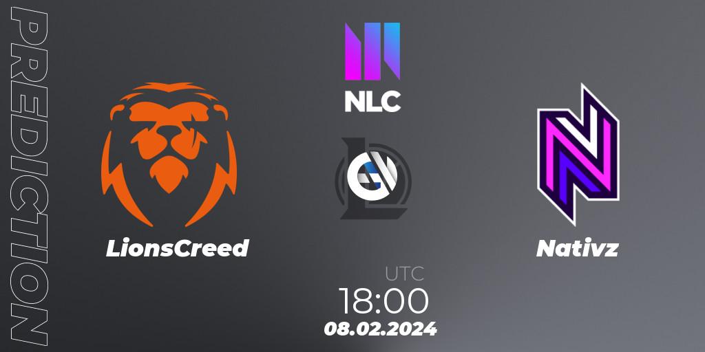 Prognose für das Spiel LionsCreed VS Nativz. 08.02.24. LoL - NLC 1st Division Spring 2024
