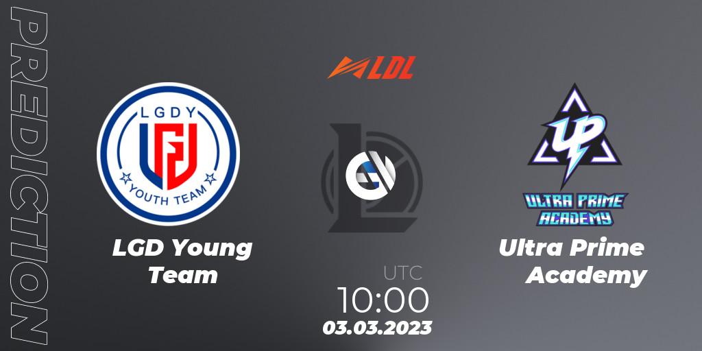 Prognose für das Spiel LGD Young Team VS Ultra Prime Academy. 03.03.2023 at 10:20. LoL - LDL 2023 - Regular Season