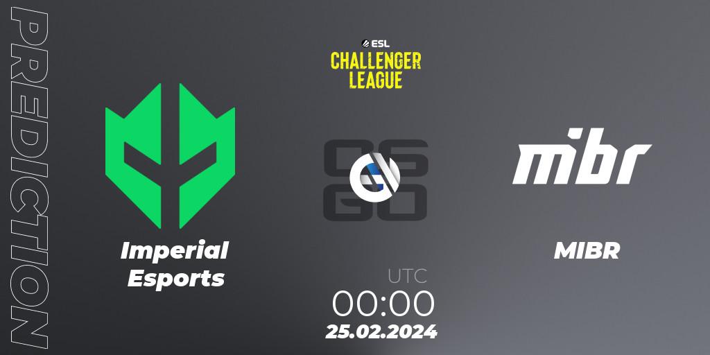 Prognose für das Spiel Imperial Esports VS MIBR. 25.02.2024 at 00:00. Counter-Strike (CS2) - ESL Challenger League Season 47: South America