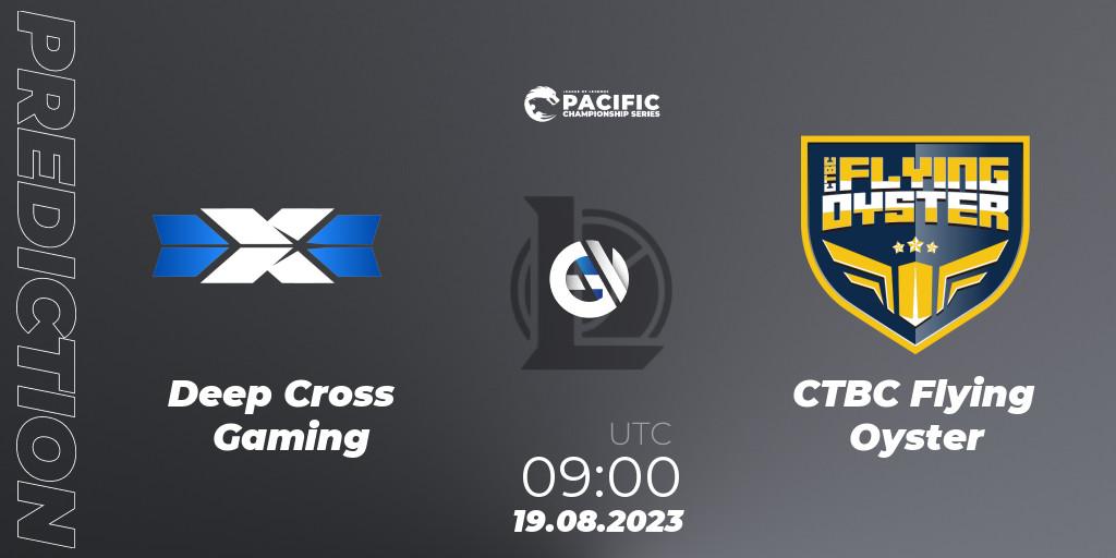 Prognose für das Spiel Deep Cross Gaming VS CTBC Flying Oyster. 19.08.2023 at 09:00. LoL - PACIFIC Championship series Playoffs