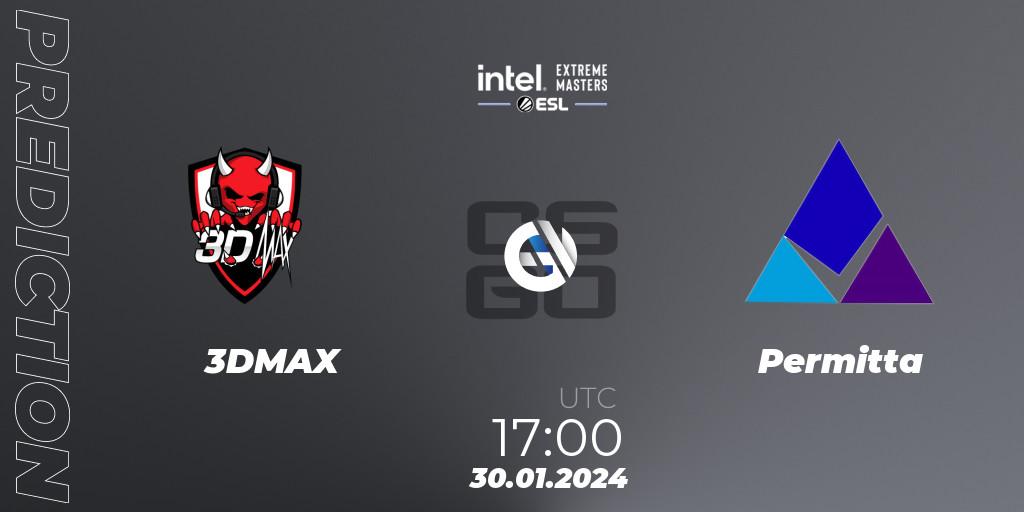 Prognose für das Spiel 3DMAX VS Permitta. 30.01.2024 at 17:00. Counter-Strike (CS2) - Intel Extreme Masters China 2024: European Open Qualifier #2