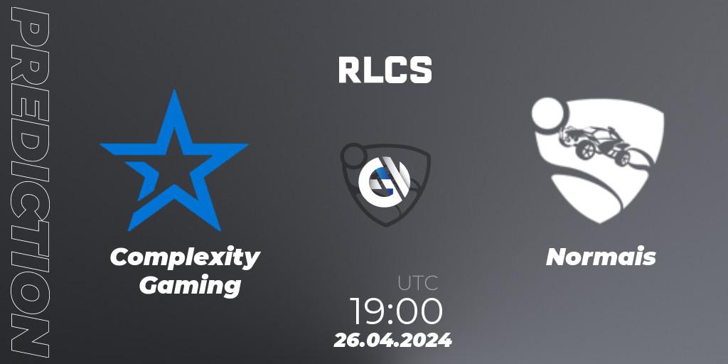 Prognose für das Spiel Complexity Gaming VS Normais. 26.04.24. Rocket League - RLCS 2024 - Major 2: SAM Open Qualifier 4