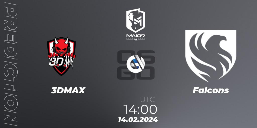 Prognose für das Spiel 3DMAX VS Falcons. 14.02.24. CS2 (CS:GO) - PGL CS2 Major Copenhagen 2024 Europe RMR