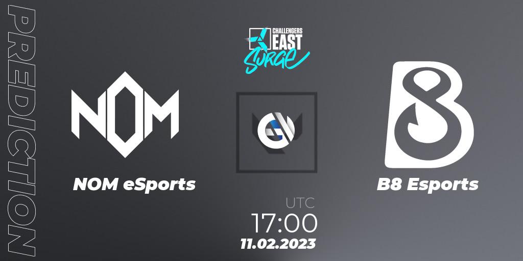 Prognose für das Spiel NOM eSports VS B8 Esports. 11.02.2023 at 17:00. VALORANT - VALORANT Challengers 2023 East: Surge Split 1