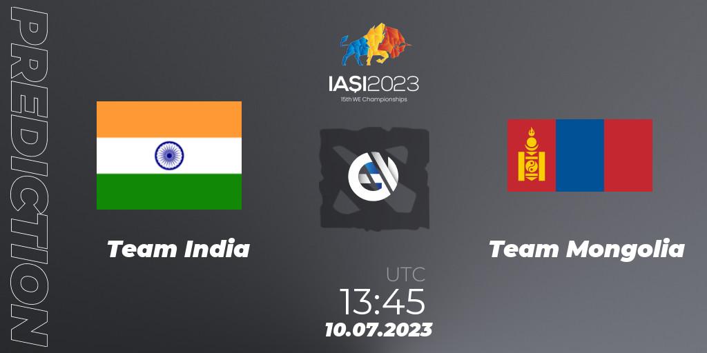 Prognose für das Spiel Team India VS Team Mongolia. 10.07.2023 at 14:45. Dota 2 - Gamers8 IESF Asian Championship 2023