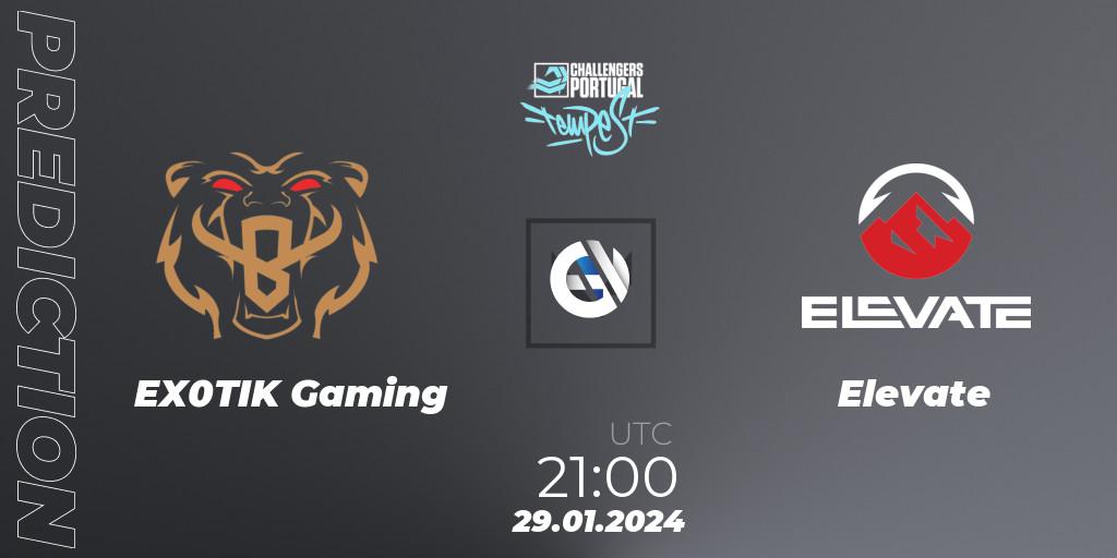 Prognose für das Spiel EX0TIK Gaming VS Elevate. 29.01.2024 at 21:00. VALORANT - VALORANT Challengers 2024 Portugal: Tempest Split 1