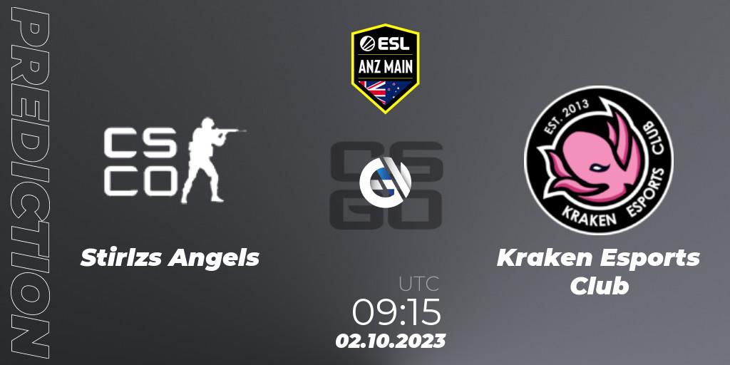 Prognose für das Spiel Stirlzs Angels VS Kraken Esports Club. 02.10.2023 at 09:15. Counter-Strike (CS2) - ESL ANZ Main Season 17