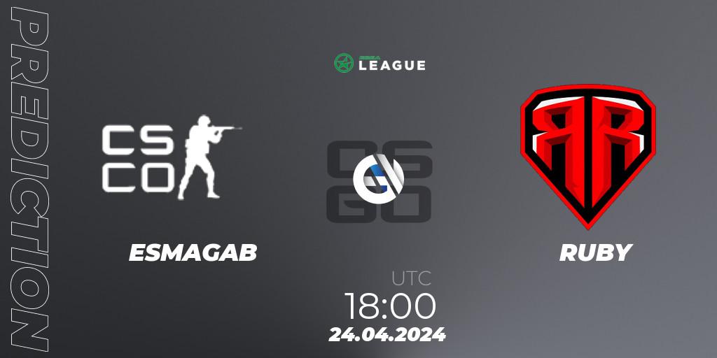 Prognose für das Spiel ESMAGAB VS RUBY. 24.04.24. CS2 (CS:GO) - ESEA Season 49: Advanced Division - Europe