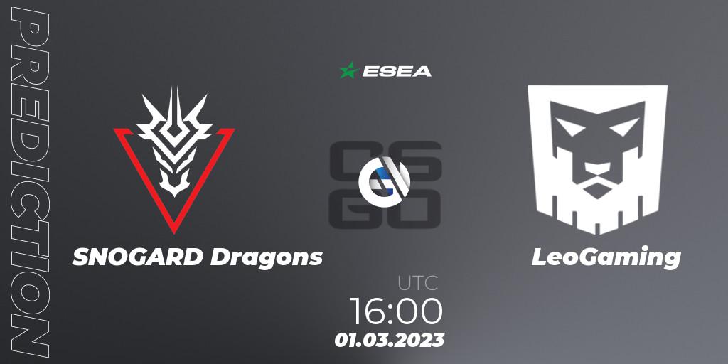 Prognose für das Spiel SNOGARD Dragons VS LeoGaming. 01.03.23. CS2 (CS:GO) - ESEA Season 44: Advanced Division - Europe