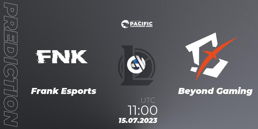 Prognose für das Spiel Frank Esports VS Beyond Gaming. 15.07.2023 at 11:00. LoL - PACIFIC Championship series Group Stage