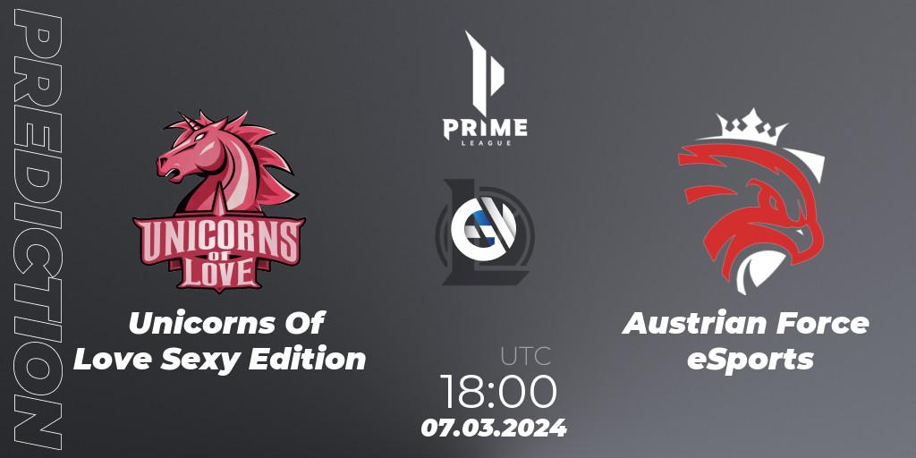 Prognose für das Spiel Unicorns Of Love Sexy Edition VS Austrian Force eSports. 07.03.24. LoL - Prime League Spring 2024 - Group Stage