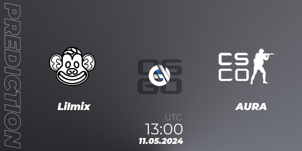 Prognose für das Spiel Lilmix VS AURA. 11.05.2024 at 13:10. Counter-Strike (CS2) - MAX Skills Tournament