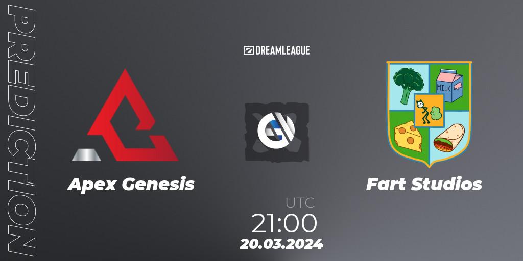 Prognose für das Spiel Apex Genesis VS Fart Studios. 20.03.24. Dota 2 - DreamLeague Season 23: North America Closed Qualifier