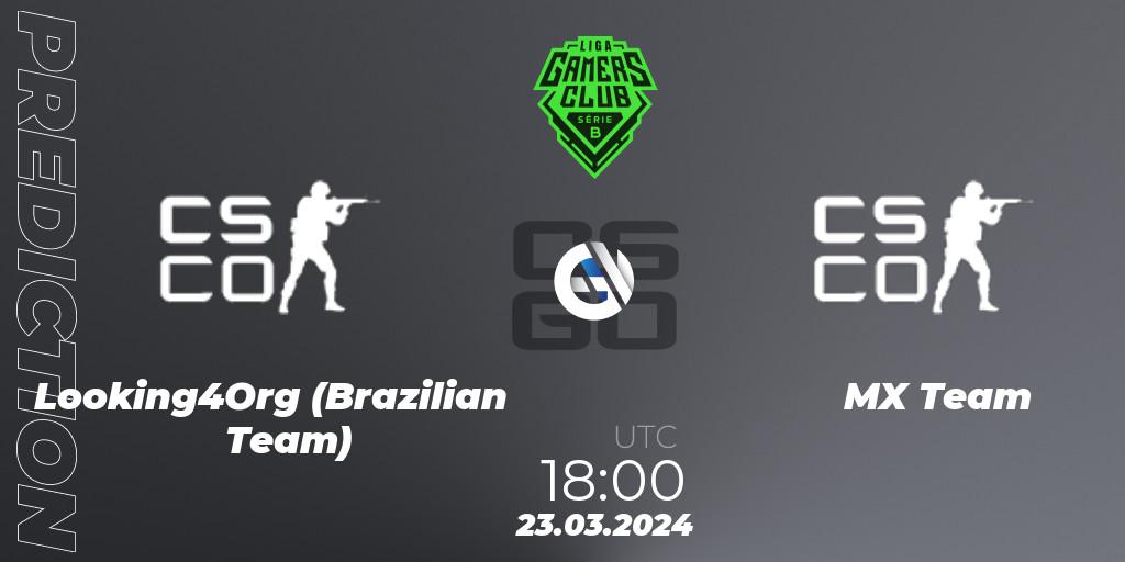 Prognose für das Spiel Looking4Org (Brazilian Team) VS MX Team. 23.03.2024 at 18:00. Counter-Strike (CS2) - Gamers Club Liga Série B: March 2024