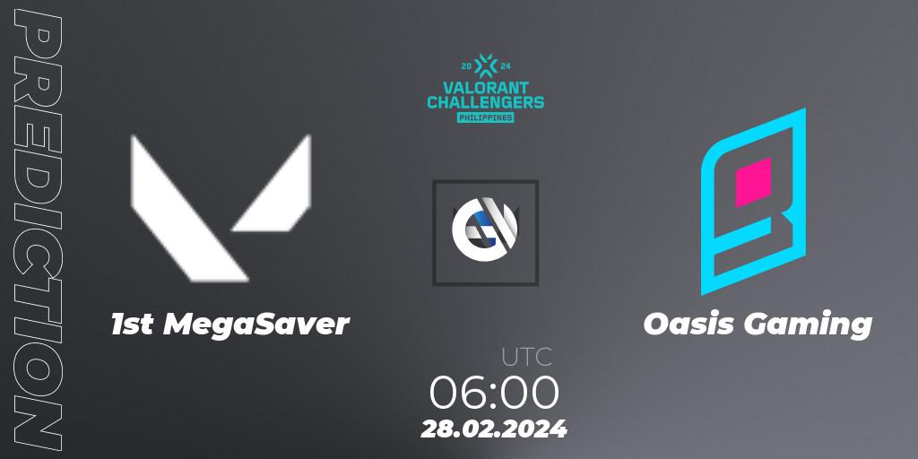 Prognose für das Spiel 1st MegaSaver VS Oasis Gaming. 28.02.24. VALORANT - VALORANT Challengers 2024 Philippines: Split 1