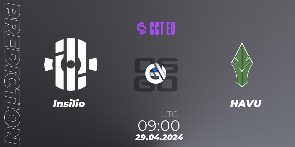 Prognose für das Spiel Insilio VS HAVU. 29.04.2024 at 12:00. Counter-Strike (CS2) - CCT Season 2 Europe Series 2 
