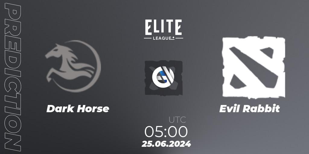Prognose für das Spiel Dark Horse VS Evil Rabbit. 25.06.2024 at 05:00. Dota 2 - Elite League Season 2: China Closed Qualifier