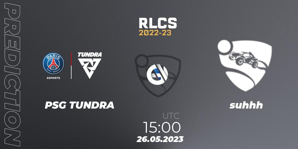Prognose für das Spiel PSG TUNDRA VS suhhh. 26.05.2023 at 15:00. Rocket League - RLCS 2022-23 - Spring: Europe Regional 2 - Spring Cup