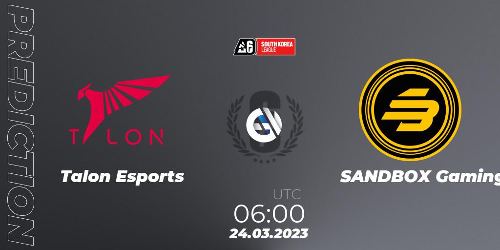 Prognose für das Spiel Talon Esports VS SANDBOX Gaming. 24.03.23. Rainbow Six - South Korea League 2023 - Stage 1