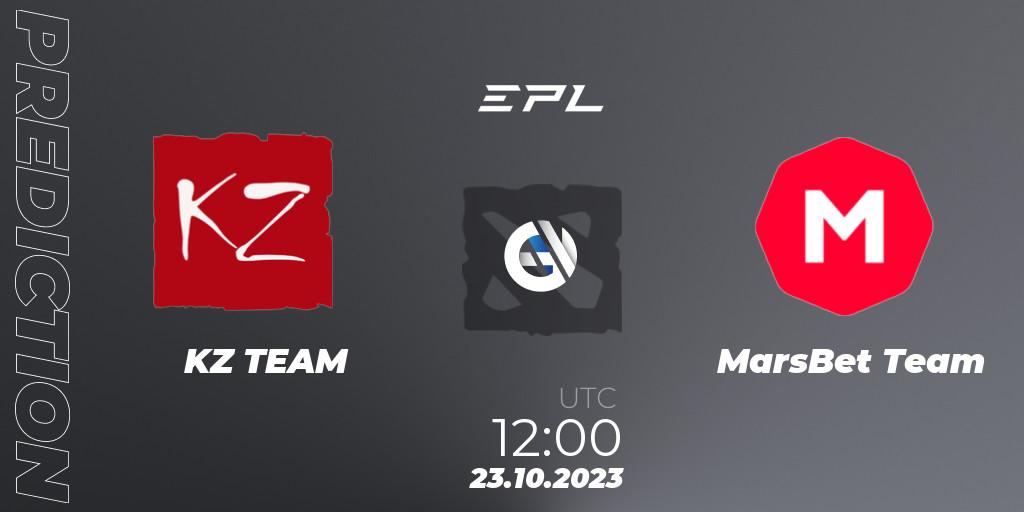 Prognose für das Spiel KZ TEAM VS MarsBet Team. 23.10.2023 at 13:00. Dota 2 - European Pro League Season 13