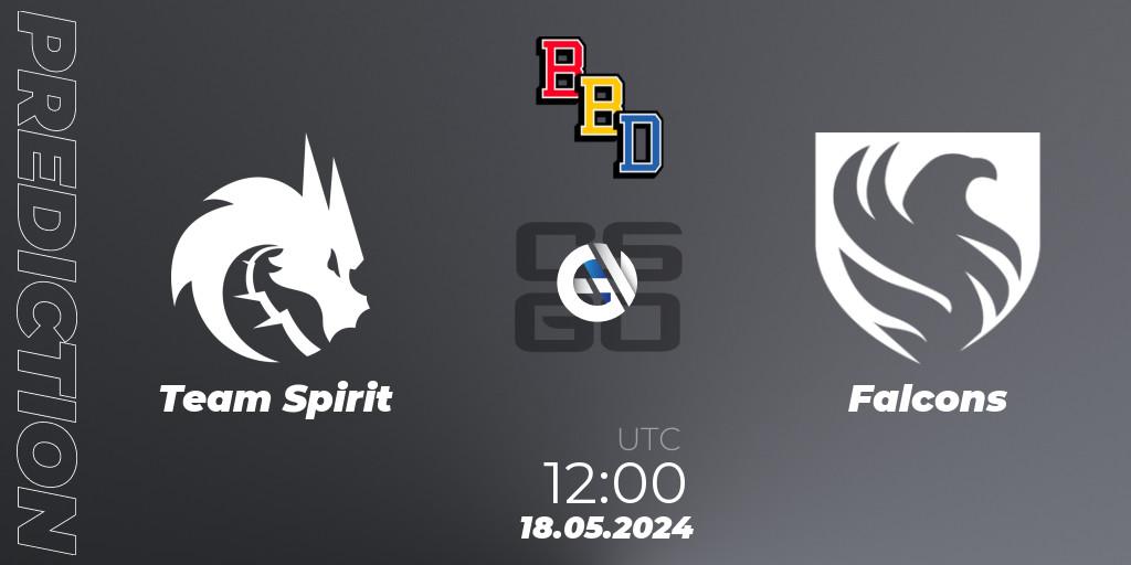 Prognose für das Spiel Team Spirit VS Falcons. 18.05.2024 at 12:00. Counter-Strike (CS2) - BetBoom Dacha Belgrade 2024