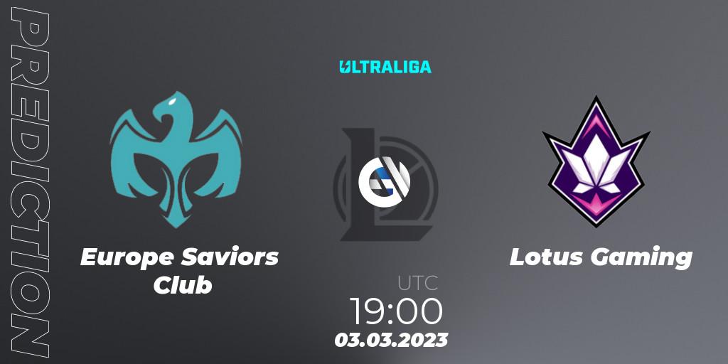 Prognose für das Spiel Europe Saviors Club VS Lotus Gaming. 03.03.23. LoL - Ultraliga 2nd Division Season 6