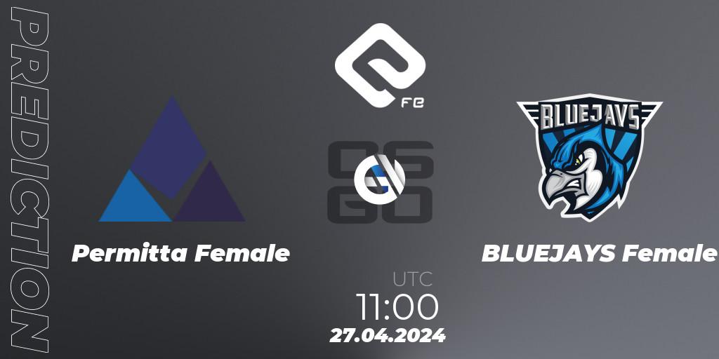 Prognose für das Spiel Permitta Female VS BLUEJAYS Female. 27.04.2024 at 11:00. Counter-Strike (CS2) - ELITE FE #1