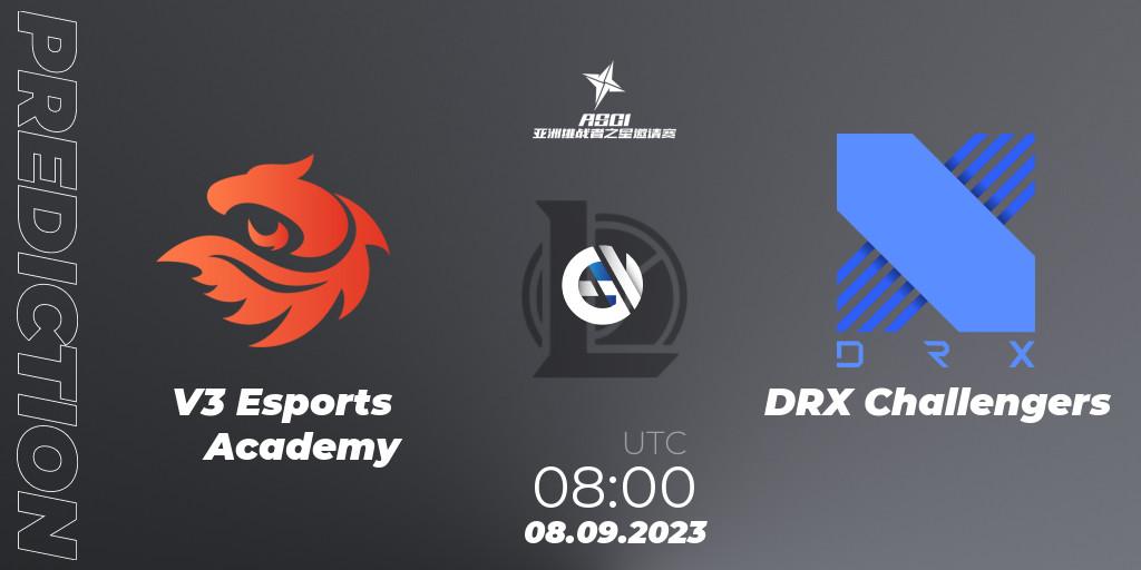 Prognose für das Spiel V3 Esports Academy VS DRX Challengers. 08.09.2023 at 08:00. LoL - Asia Star Challengers Invitational 2023