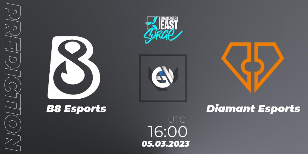 Prognose für das Spiel B8 Esports VS Diamant Esports. 05.03.23. VALORANT - VALORANT Challengers 2023 East: Surge Split 1