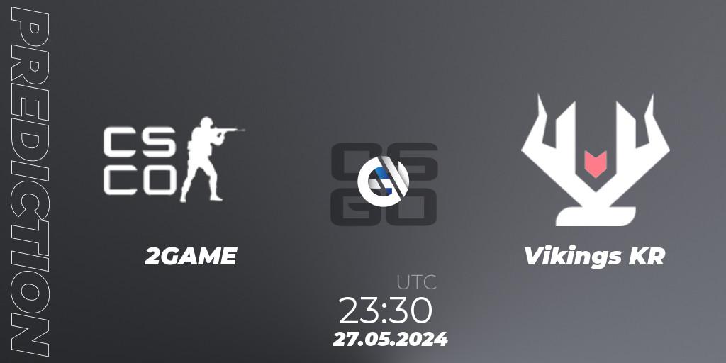 Prognose für das Spiel 2GAME VS Vikings KR. 27.05.2024 at 23:30. Counter-Strike (CS2) - CCT Season 2 South America Series 1