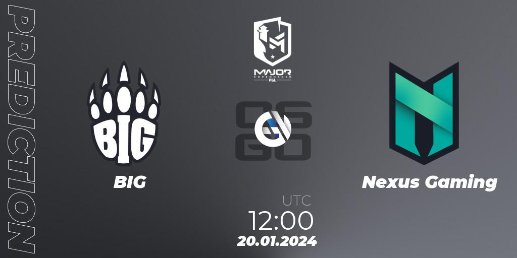 Prognose für das Spiel BIG VS Nexus Gaming. 20.01.2024 at 12:00. Counter-Strike (CS2) - PGL CS2 Major Copenhagen 2024 Europe RMR Closed Qualifier