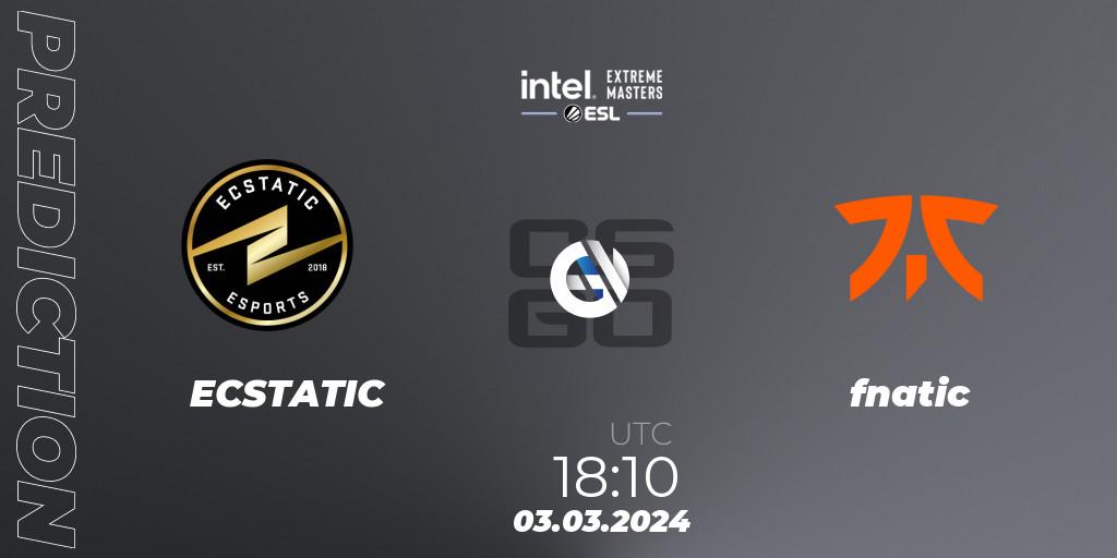 Prognose für das Spiel ECSTATIC VS fnatic. 03.03.24. CS2 (CS:GO) - Intel Extreme Masters Dallas 2024: European Open Qualifier #1