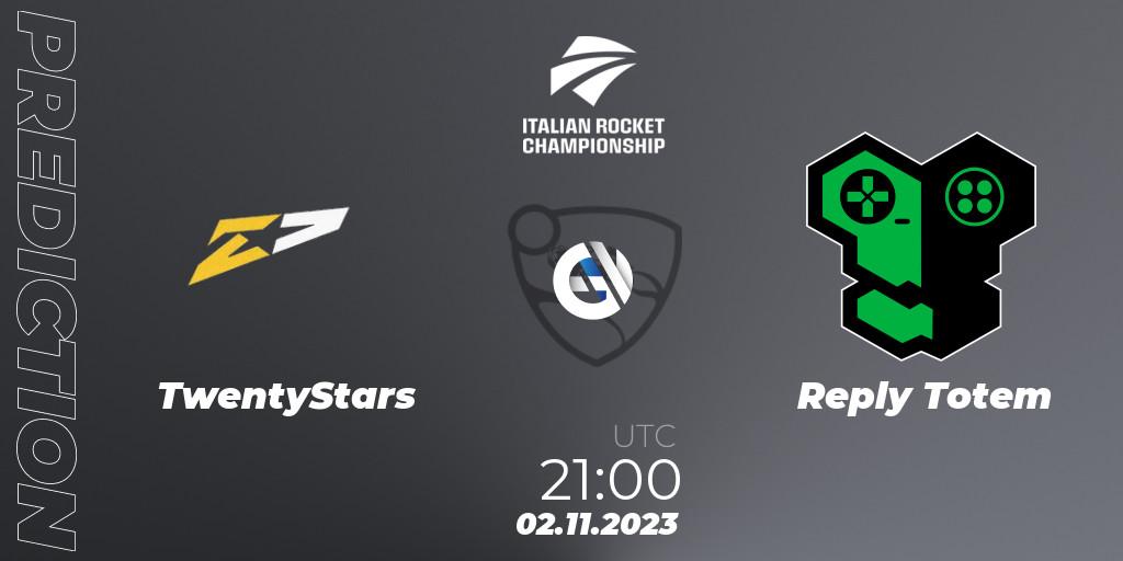 Prognose für das Spiel TwentyStars VS Reply Totem. 02.11.2023 at 21:00. Rocket League - Italian Rocket Championship Season 11Serie A Relegation