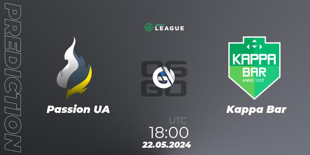 Prognose für das Spiel Passion UA VS Kappa Bar. 22.05.2024 at 18:00. Counter-Strike (CS2) - ESEA Season 49: Advanced Division - Europe